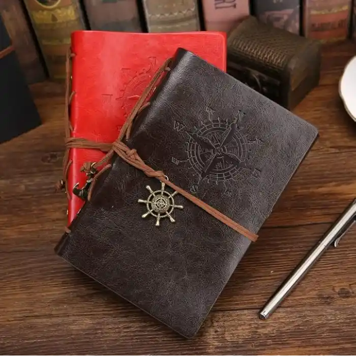 Retro Vintage Denizcilik Defteri Klasik PU Deri Kapak Not Defteri Seyahat Günlüğü Seyahat Dergisi Doldurulabilir Eskiz Defteri Spiral Halka Binder Günlüğü Boş Sayfalar, Astarsız Kağıt, Retro Kolye, Klasik Kabartmalı (130x185 mm, Kahve)