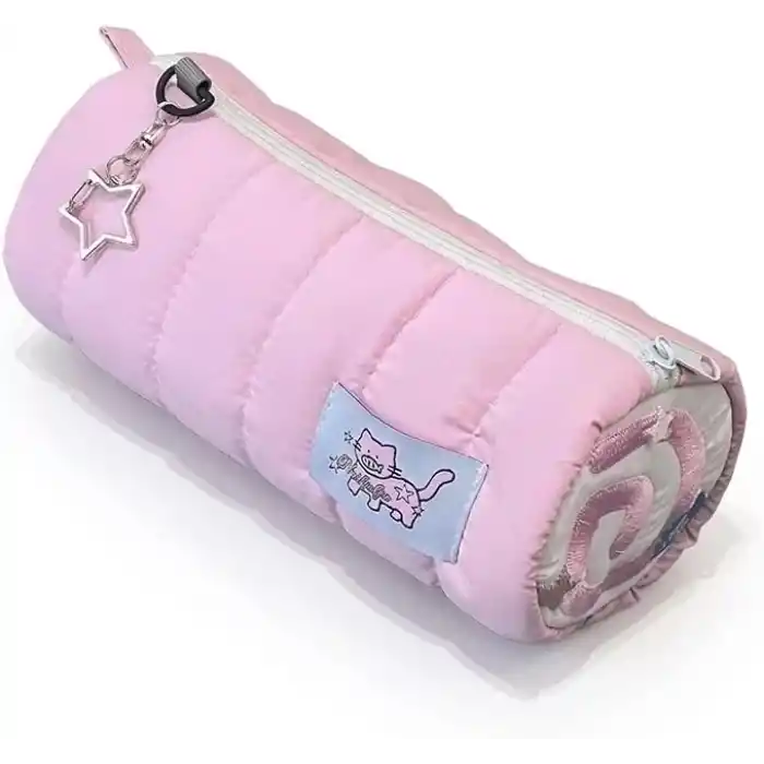 Fufu Narutomaki Y2K Rulo Pembe Kalemlik Pembe Kırtasiye Makyaj Düzenleyici Çanta Kalem Kutusu