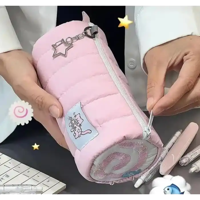 Fufu Narutomaki Y2K Rulo Pembe Kalemlik Pembe Kırtasiye Makyaj Düzenleyici Çanta Kalem Kutusu