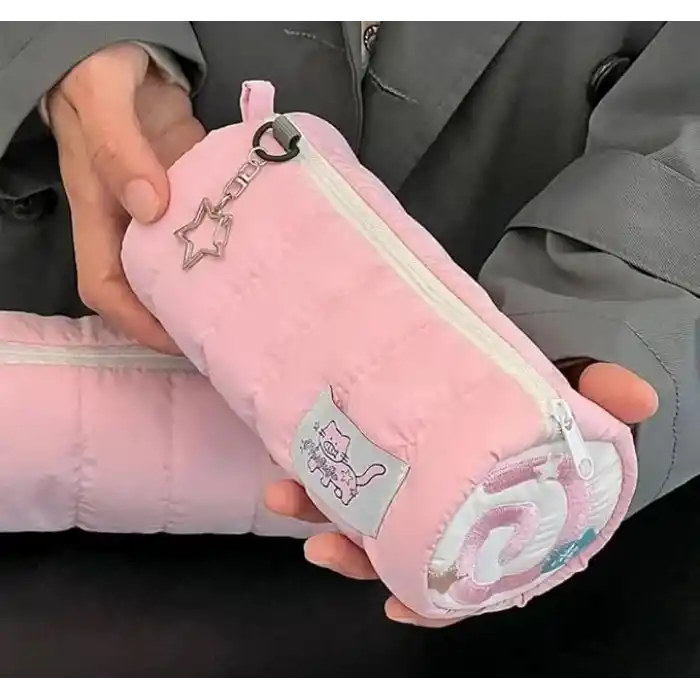 Fufu Narutomaki Y2K Rulo Pembe Kalemlik Pembe Kırtasiye Makyaj Düzenleyici Çanta Kalem Kutusu
