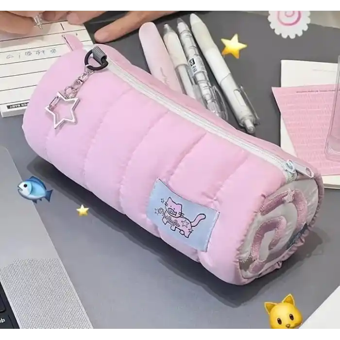 Fufu Narutomaki Y2K Rulo Pembe Kalemlik Pembe Kırtasiye Makyaj Düzenleyici Çanta Kalem Kutusu
