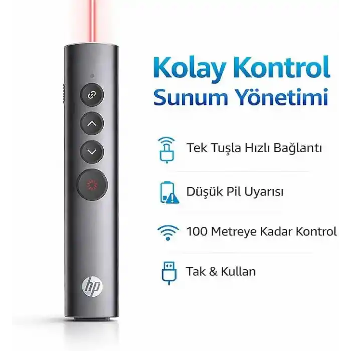 HP SS10pro Kablosuz Sunum Kumandası 2.4G Wireless USB Type-C Alıcı Laser Pointer Şarjlı Batarya Slayt Kontrol Presentation Clicker | SS10pro