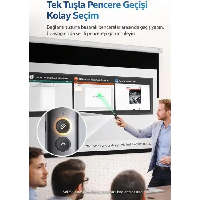 HP SS10pro Kablosuz Sunum Kumandası 2.4G Wireless USB Type-C Alıcı Laser Pointer Şarjlı Batarya Slayt Kontrol Presentation Clicker | SS10pro