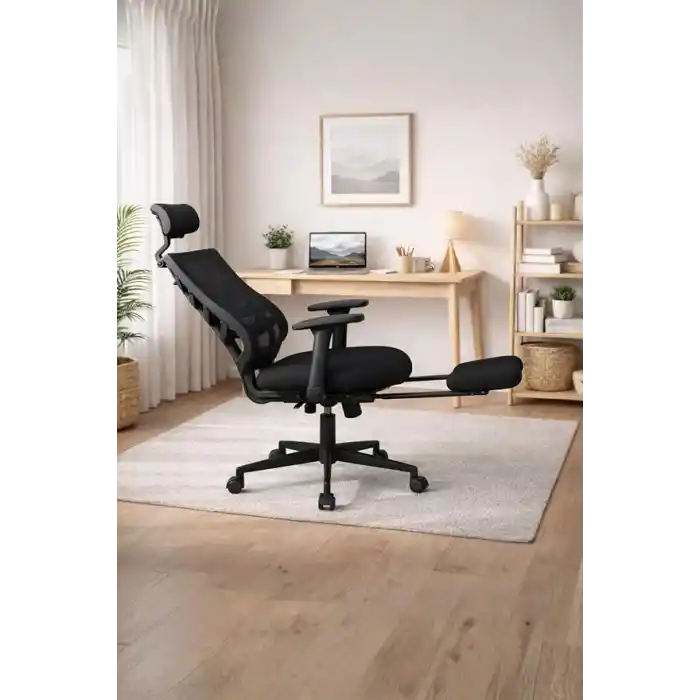 Quattro Fileli Müdür Koltuğu Ayak Uzatmalı Çalışma Koltuğu Siyah