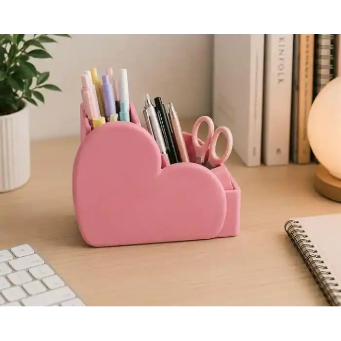 Kalp Tasarımlı Masaüstü Organizer Pembe, 12x10x9 cm