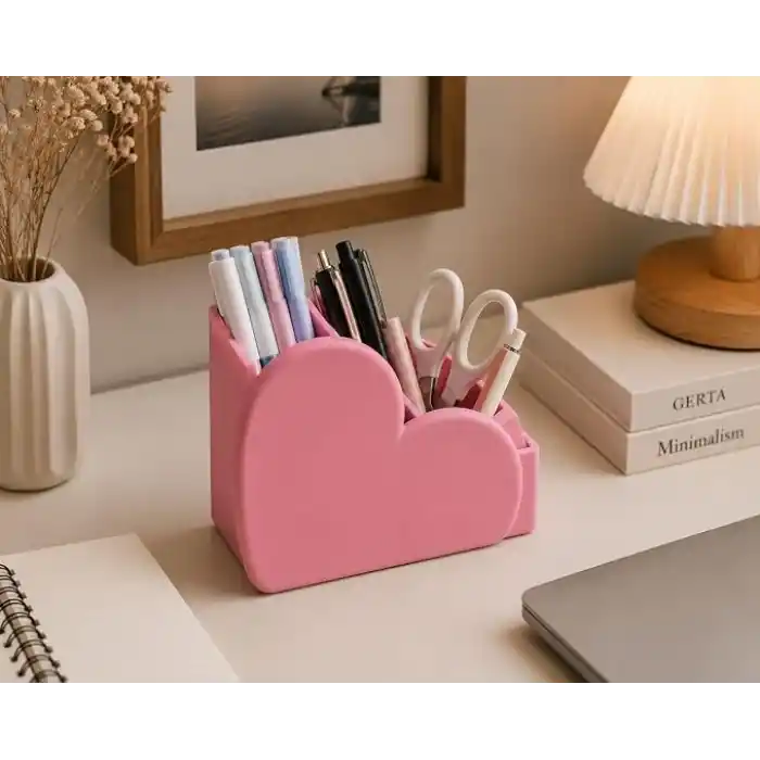 Kalp Tasarımlı Masaüstü Organizer Pembe, 12x10x9 cm