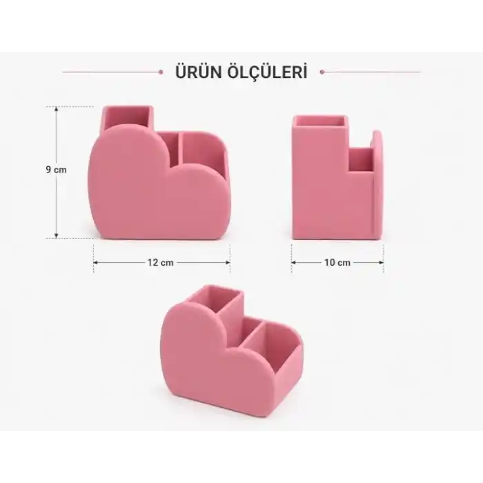 Kalp Tasarımlı Masaüstü Organizer Pembe, 12x10x9 cm