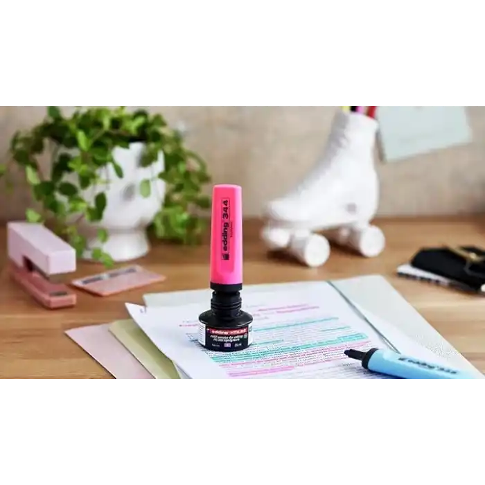 Edding 344 fosforlu kalem seti - sarı, turuncu, mavi, pembe, yeşil - 5 fosforlu kalem - 2-5 mm kesik uç