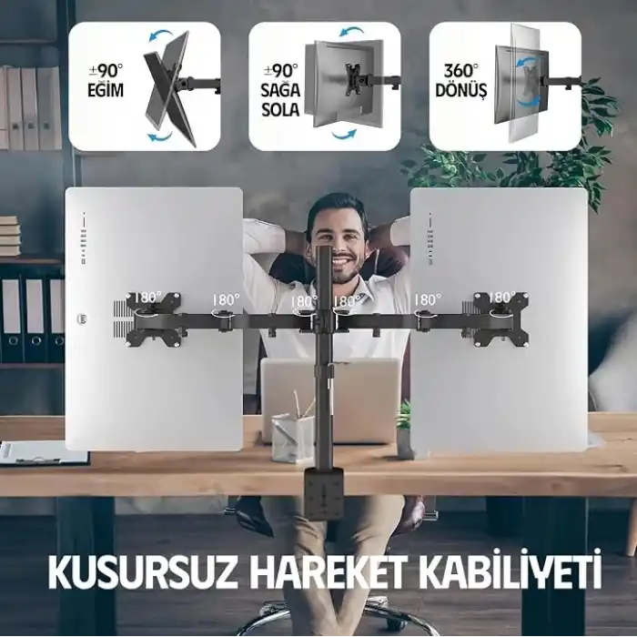 Ergoflex EF52 Steel Design 2-8 kg Çift Kol 13-27 Asansörlü Monitör Standı