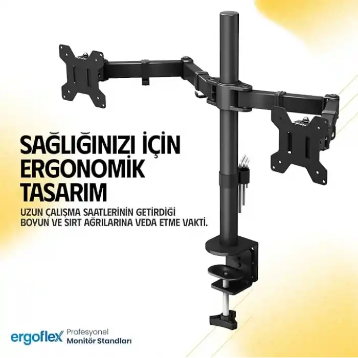 Ergoflex EF52 Steel Design 2-8 kg Çift Kol 13-27 Asansörlü Monitör Standı