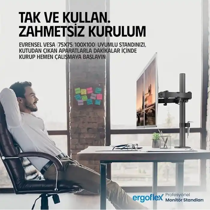 Ergoflex EF52 Steel Design 2-8 kg Çift Kol 13-27 Asansörlü Monitör Standı