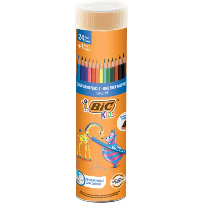 BIC Kids Evolution Kuru Boya Kalemi 25li Metal Tüp, Kıymık Oluşturmaz, Çiğnemeye Karşı Dayanıklı, Kolay Açılır
