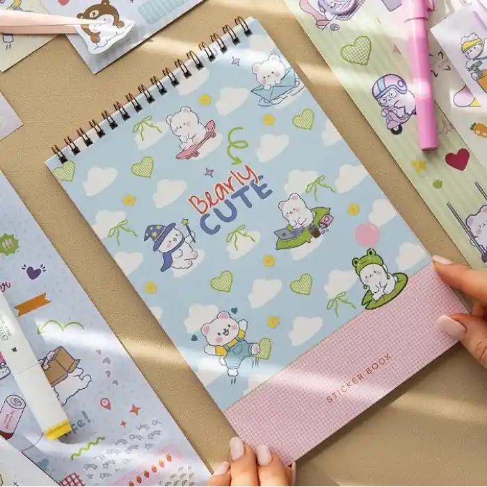 A5 18 Yaprak Bearly Cute Sticker Defteri - 610 Adet Sticker