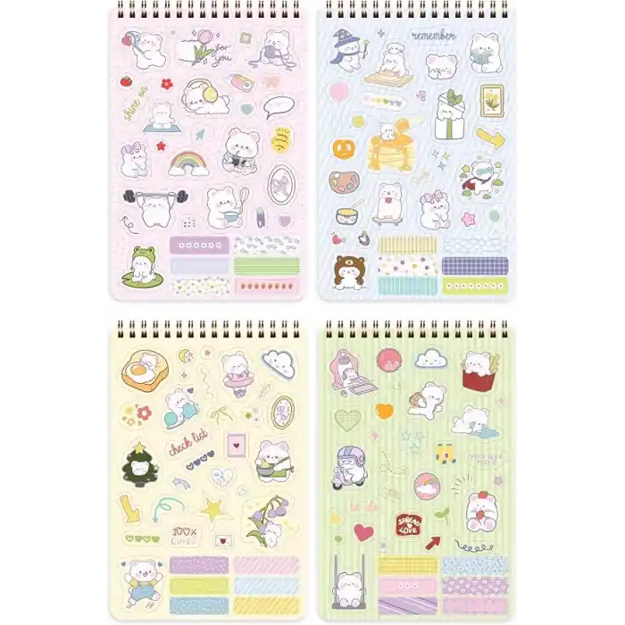A5 18 Yaprak Bearly Cute Sticker Defteri - 610 Adet Sticker