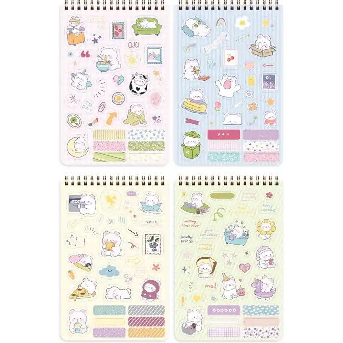 A5 18 Yaprak Bearly Cute Sticker Defteri - 610 Adet Sticker