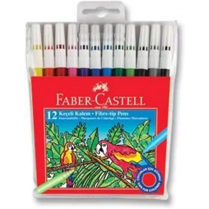 Faber-Castell Keçeli Kalem 12 Renk, Parlak Renkler, Su Bazlı Yıkanabilir Mürekkep, Çocuklar İçin Güvenli