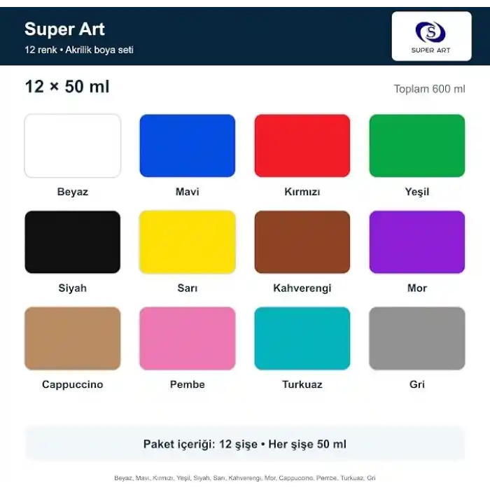 SuperArt Akrilik Boya Seti 12li 12x50 mL