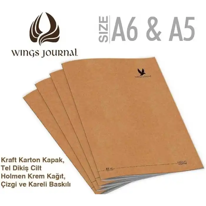 Etika Wings Journal 4lü Çizgili A5 Defter Seti - Kraft Kapak