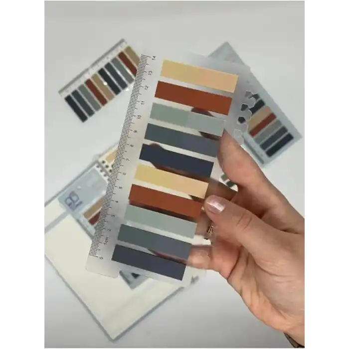 10 Renkli Cetvelli Gri ve Toprak Tonları İndeks Sticker/İndex/Post-it/Postit/Kitap Ayracı/Not Kağıdı