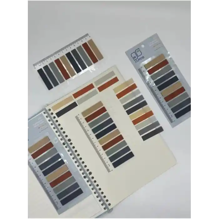 10 Renkli Cetvelli Gri ve Toprak Tonları İndeks Sticker/İndex/Post-it/Postit/Kitap Ayracı/Not Kağıdı