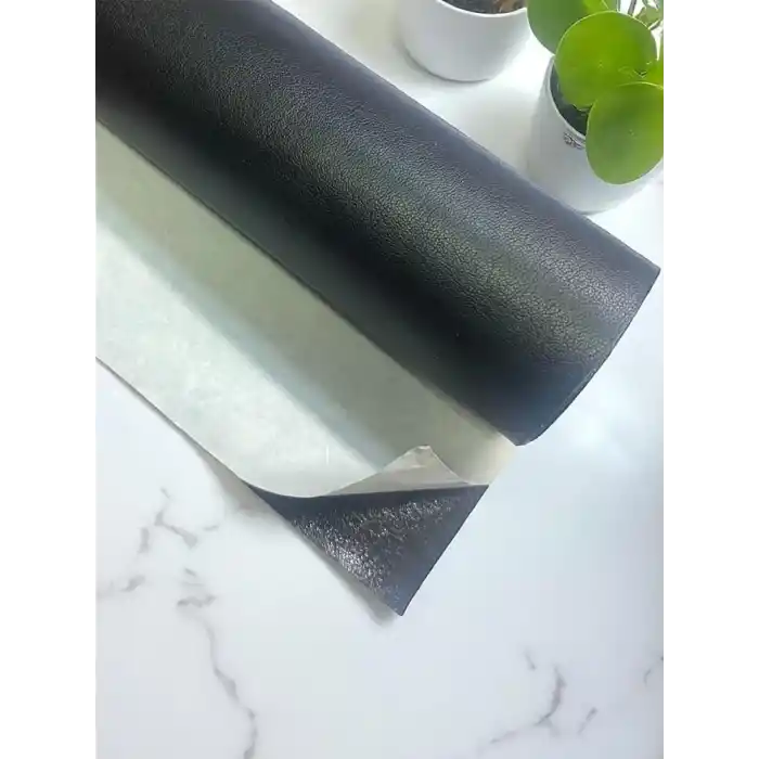 Varan Tekstil Yapışkanlı Siyah Suni Deri Kumaş 100 * 140 Cm