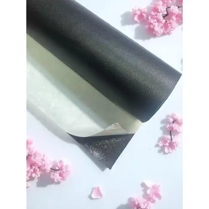 Varan Tekstil Yapışkanlı Siyah Suni Deri Kumaş 100 * 140 Cm