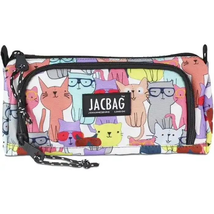 JACBAG PRIME XL-LASTİK AYRAÇLI İKİ BÖLMELİ KALEM KUTUSU (Sarı Kedi)