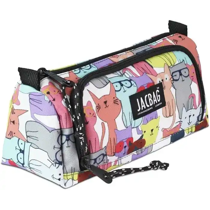 JACBAG PRIME XL-LASTİK AYRAÇLI İKİ BÖLMELİ KALEM KUTUSU (Sarı Kedi)