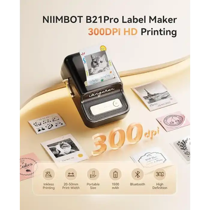 NIIMBOT B21 Pro Etiket Yapıcı, 300DPI HD Etiket Yazıcısı, Notlar, Fotoğraflar, Çalışma Grafikleri, Not Oluşturucu, 50x30mm Etiket, 230 Adet (Siyah)