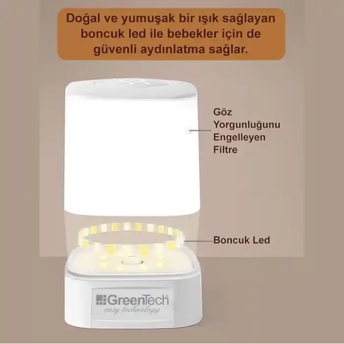GreenTech Şarjlı Gece Lambası Dokunmatik Kare, Beyaz, 11 cm, GT-CL09