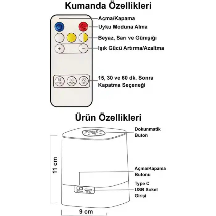GreenTech Şarjlı Gece Lambası Dokunmatik Kare, Beyaz, 11 cm, GT-CL09