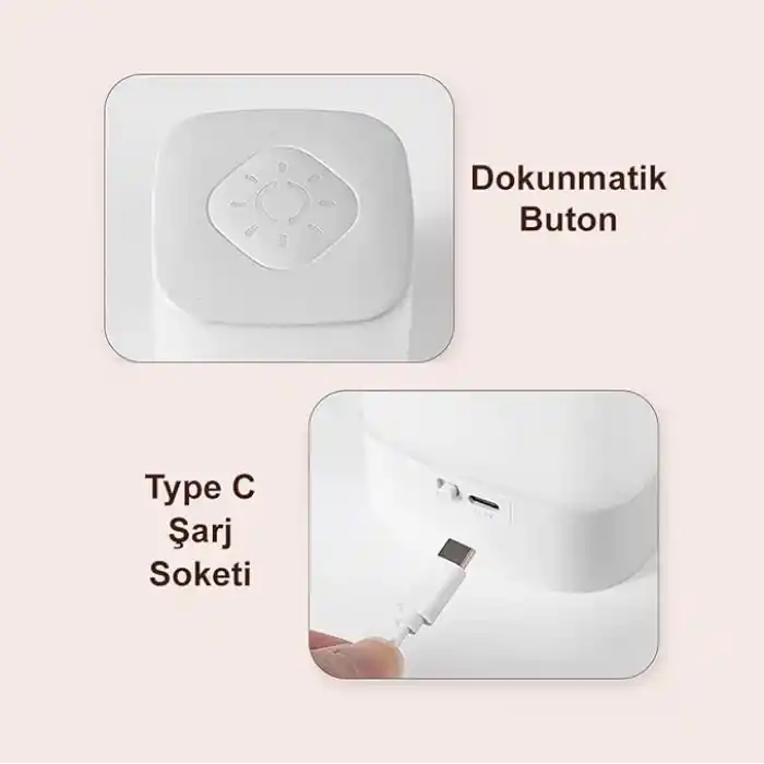 GreenTech Şarjlı Gece Lambası Dokunmatik Kare, Beyaz, 11 cm, GT-CL09