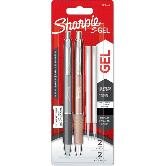 Sharpie S-Gel Metal Jel Kalem, 0,7 mm Uç, Metal Gri & Bronz 2li Paket, Siyah Mürekkep
