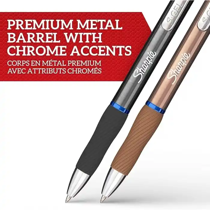 Sharpie S-Gel Metal Jel Kalem, 0,7 mm Uç, Metal Gri & Bronz 2li Paket, Siyah Mürekkep
