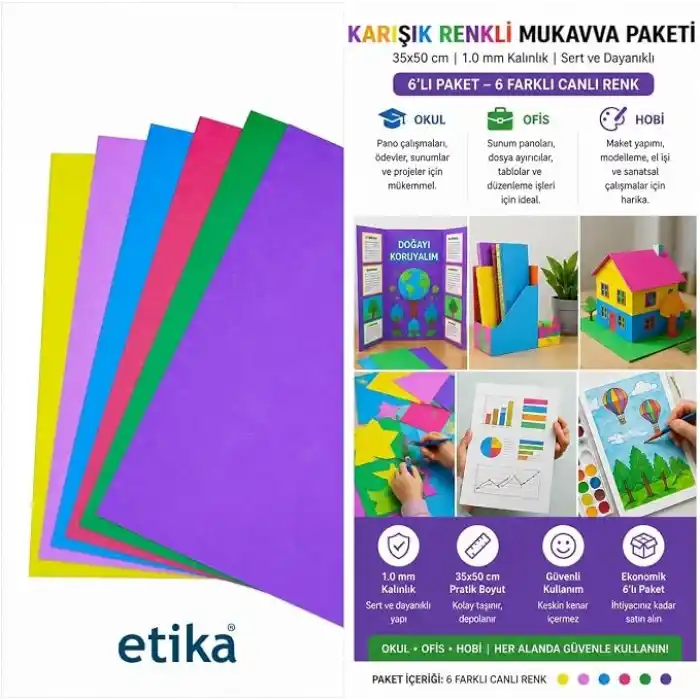 Etika Karışık Renkli Mukavva 35x50 cm - 6lı Paket