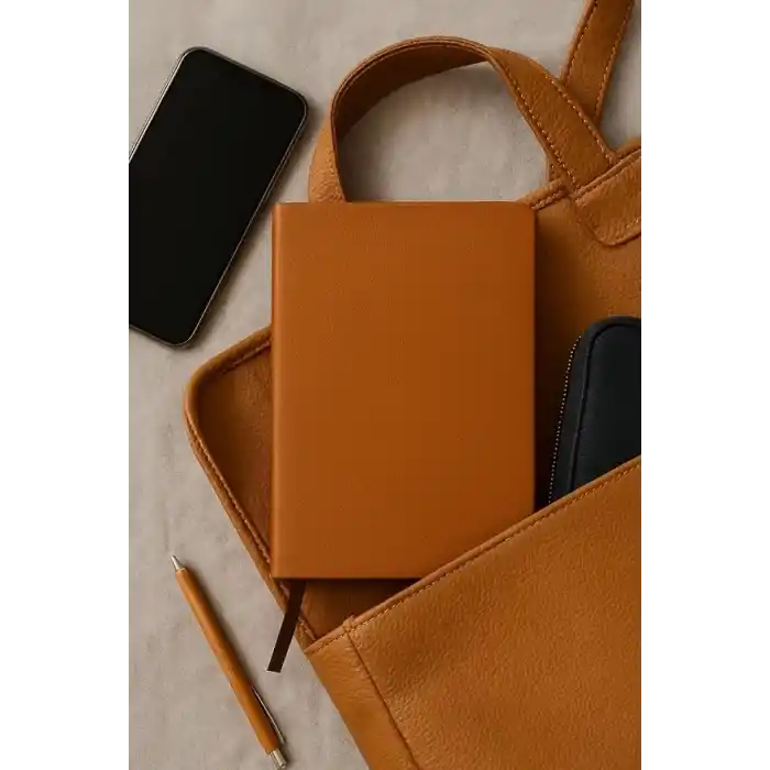 Fark Tanıtım Çizgisiz Not Defteri, Taba Termo Deri Kapaklı Defter, 128 Yaprak A5 Defter, Ofis ve Kırtasiye (14cm x 21 cm) (Taba Kapak)