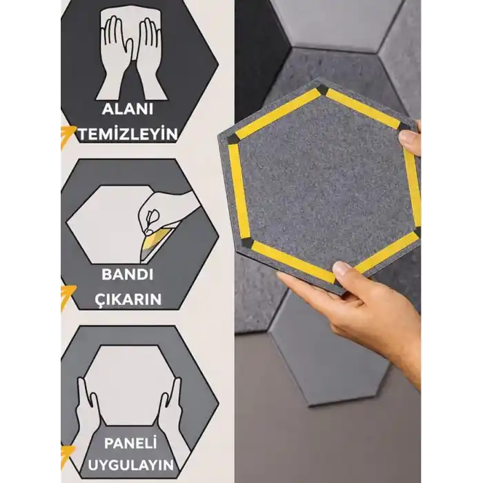 Beylini 12li Akustik Panel Keçe Kendinden Yapışkanlı Duvar Kaplama Ses ve Isı Yalıtım Duvar Kaplama 10 mm Kalınlık 26x30 CM (Karışık)