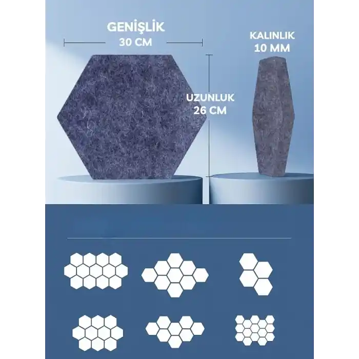 Beylini 12li Akustik Panel Keçe Kendinden Yapışkanlı Duvar Kaplama Ses ve Isı Yalıtım Duvar Kaplama 10 mm Kalınlık 26x30 CM (Karışık)