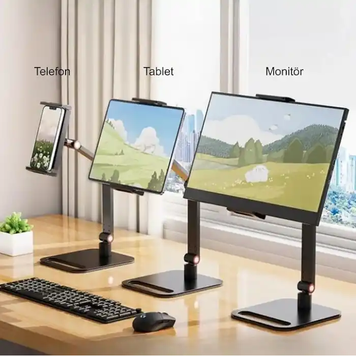 TriLine Monitör Tablet iPad Telefon Tutucu 12-16 İnç Universal Metal 360° Derece Döner Stand