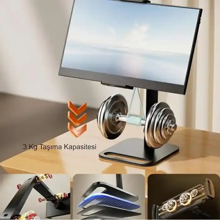 TriLine Monitör Tablet iPad Telefon Tutucu 12-16 İnç Universal Metal 360° Derece Döner Stand