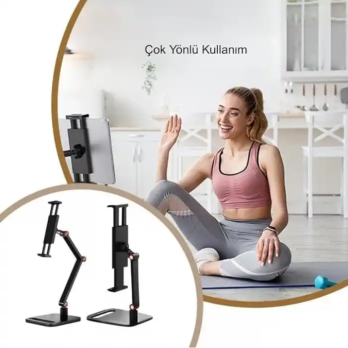 TriLine Monitör Tablet iPad Telefon Tutucu 12-16 İnç Universal Metal 360° Derece Döner Stand