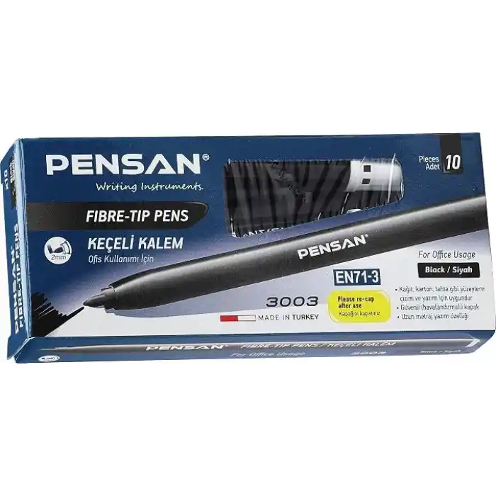 Pensan 3003 Ofis Tipi Keçeli Kalem Siyah 10 Lu - PE3003KK10S