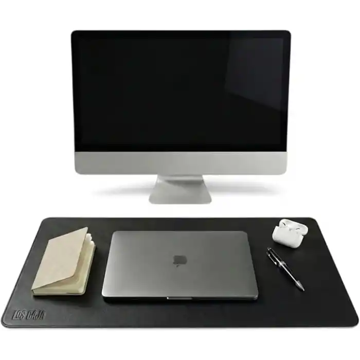 40x90 El Yapımı Deri Masa Pad - Premium Kaymaz Deri Mousepad Ve Klavye Altlığı - Sümen Masa Matı (Siyah)