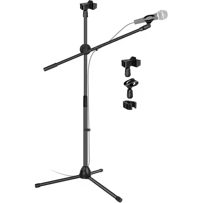 Coverzone 180cm Maksimum Uzunluk Mikrofon Standı Multi Fonksiyonel 2in1 Microphone Katlanabilir Açısı Ayarlanabilir Zemin Üstü - Model 103