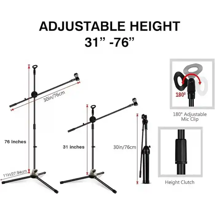 Coverzone 180cm Maksimum Uzunluk Mikrofon Standı Multi Fonksiyonel 2in1 Microphone Katlanabilir Açısı Ayarlanabilir Zemin Üstü - Model 103