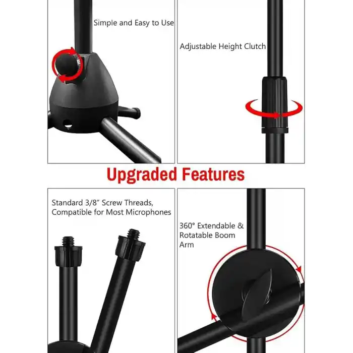 Coverzone 180cm Maksimum Uzunluk Mikrofon Standı Multi Fonksiyonel 2in1 Microphone Katlanabilir Açısı Ayarlanabilir Zemin Üstü - Model 103