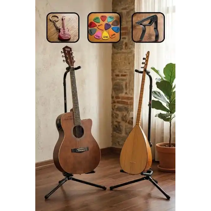 Lastvoice Gtr-01X 2Lİ SET Enstrüman Bağlama Gitar Standı Sehpası + 10 Pena)