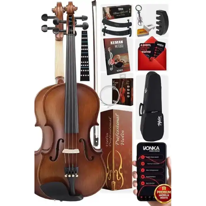 Midex LMA-544TYS 4/4 Profesyonel Keman 4/4 Tam Boy (Yastık Susturucu Yedek Tel Çanta Yay Reçine Metod)