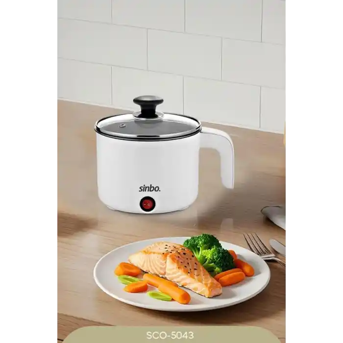 Sinbo SCO-5043 Çok Fonksiyonlu Buharlı Pişirici, 1 Litre, 400W, Cam Kapaklı, Buharda Sebze Pilav Makarna ve Yumurta Pişirme Özellikli Mini Elektrikli Pişirici