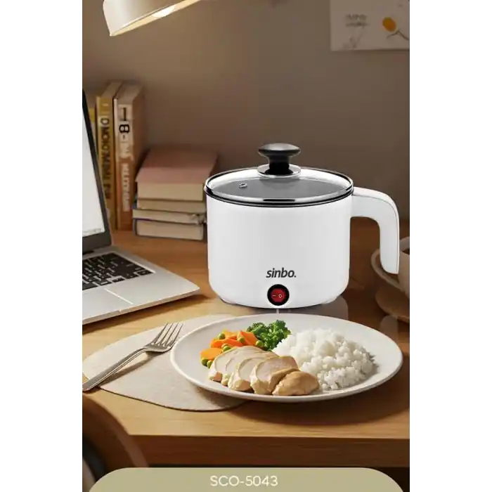Sinbo SCO-5043 Çok Fonksiyonlu Buharlı Pişirici, 1 Litre, 400W, Cam Kapaklı, Buharda Sebze Pilav Makarna ve Yumurta Pişirme Özellikli Mini Elektrikli Pişirici